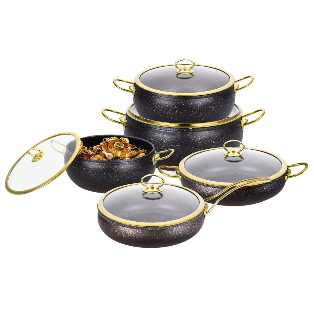 CAANNASWEIS 9 Pieces Aluminum Ninstick Cookware Sets Kitchen Pots and Pans Set