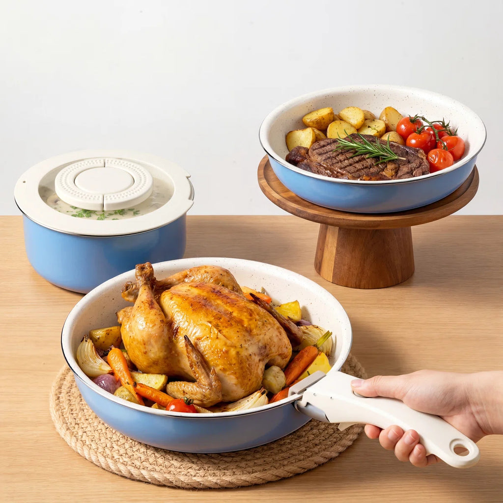 CAANNASWEIS 13 Pieces Ceramic Pots and Pans Set Detachable Handle Nonstick Cookware Sets