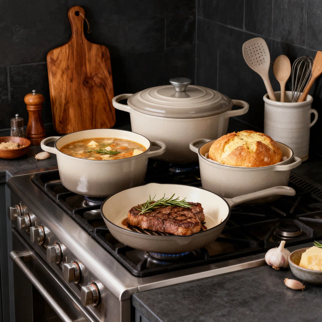 7 Pieces Cast Iron Enameled Cookware Se