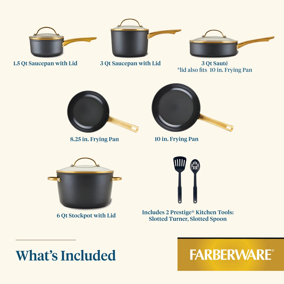 Farberware Forged Induction Ceramic Nonstick Cookware Set, 12 Piece, Black