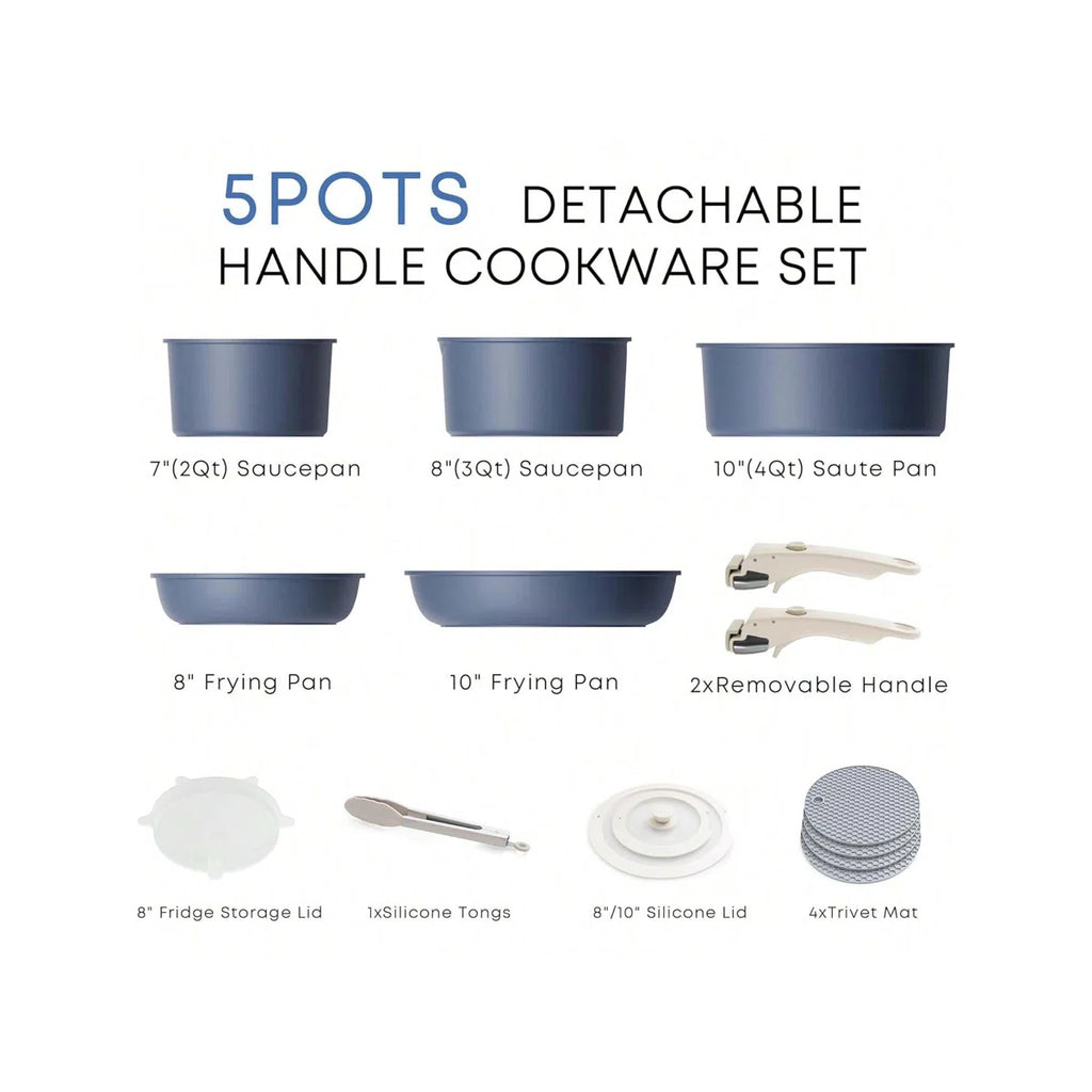 12 - Piece Detachable Handle Nonstick Cookware Sets