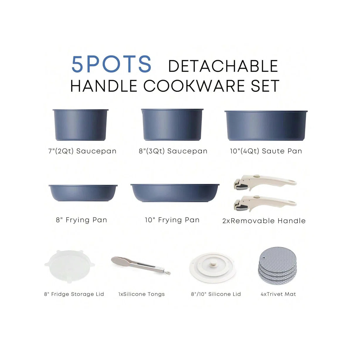 12 - Piece Detachable Handle Nonstick Cookware Sets
