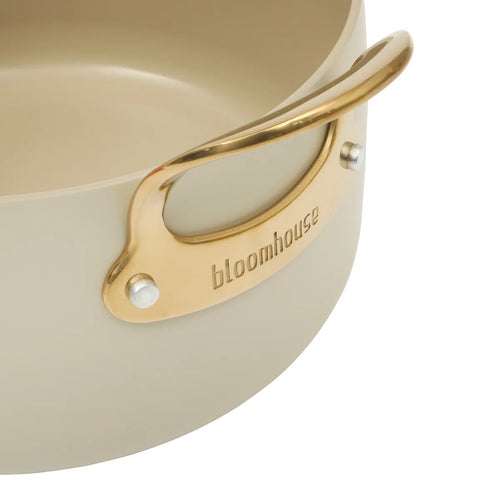 Bloomhouse 8 Piece Pots and Pans Heavy Duty Aluminum Premium PFA Free Ceramic Nonstick Dutch Oven Pot with Lid - with Gold Handle