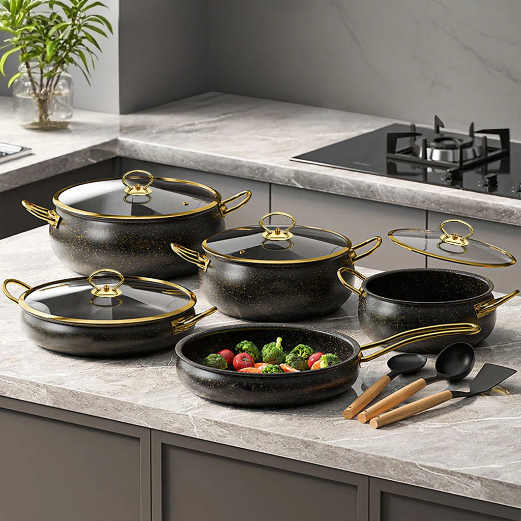 CAANNASWEIS 9 Pieces Aluminum Ninstick Cookware Sets Kitchen Pots and Pans Set