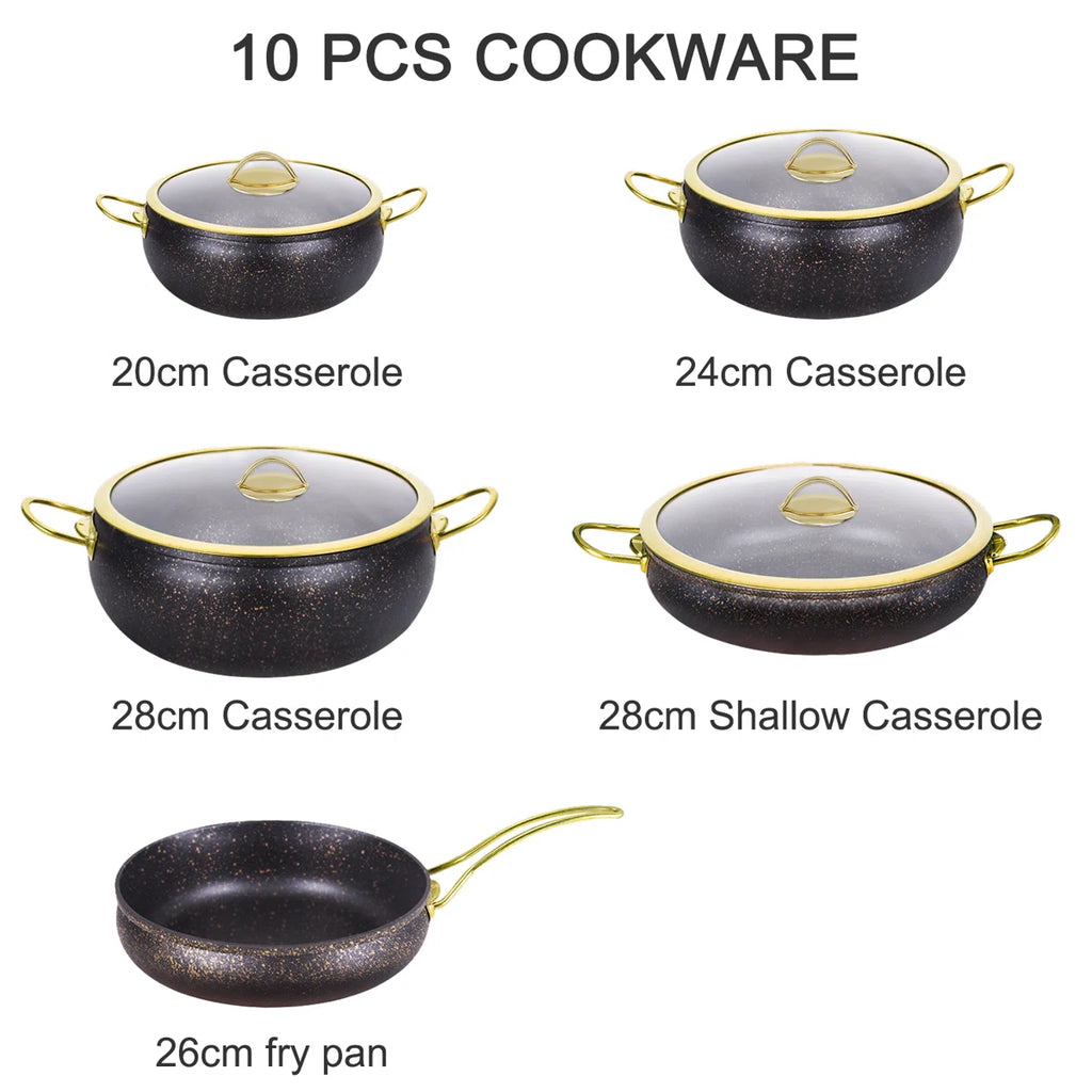 CAANNASWEIS 9 Pieces Aluminum Ninstick Cookware Sets Kitchen Pots and Pans Set