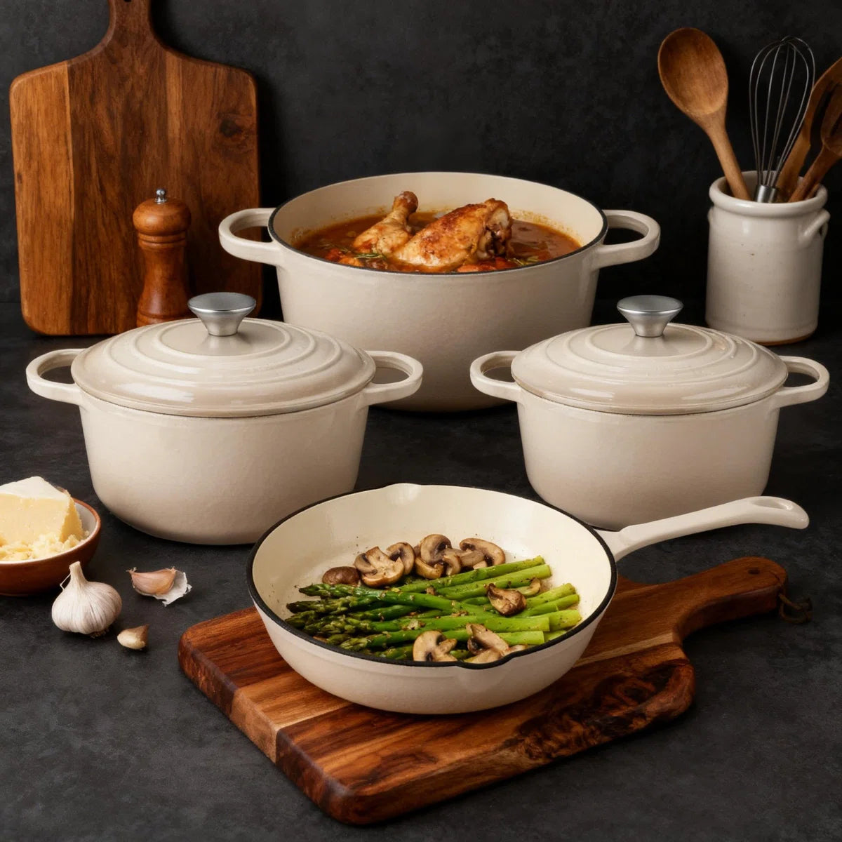 7 Pieces Cast Iron Enameled Cookware Se