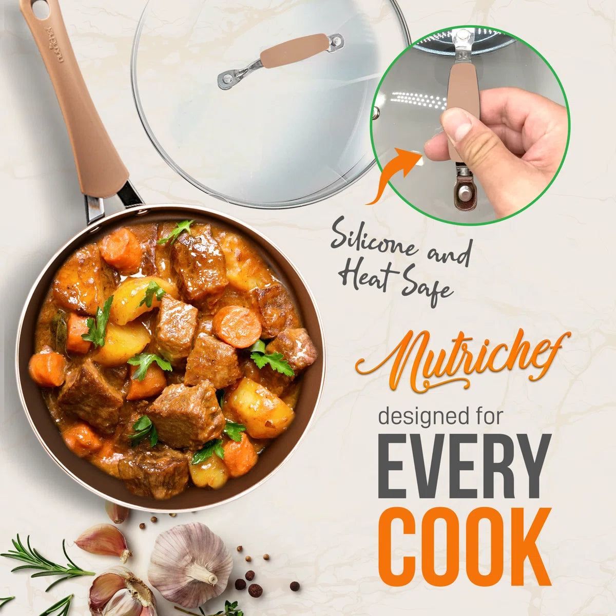 NutriChef Kitchenware Pots and Pans - High qualified Basic Kitchen Cookware Set, Non-Stick (20-Piece Set)