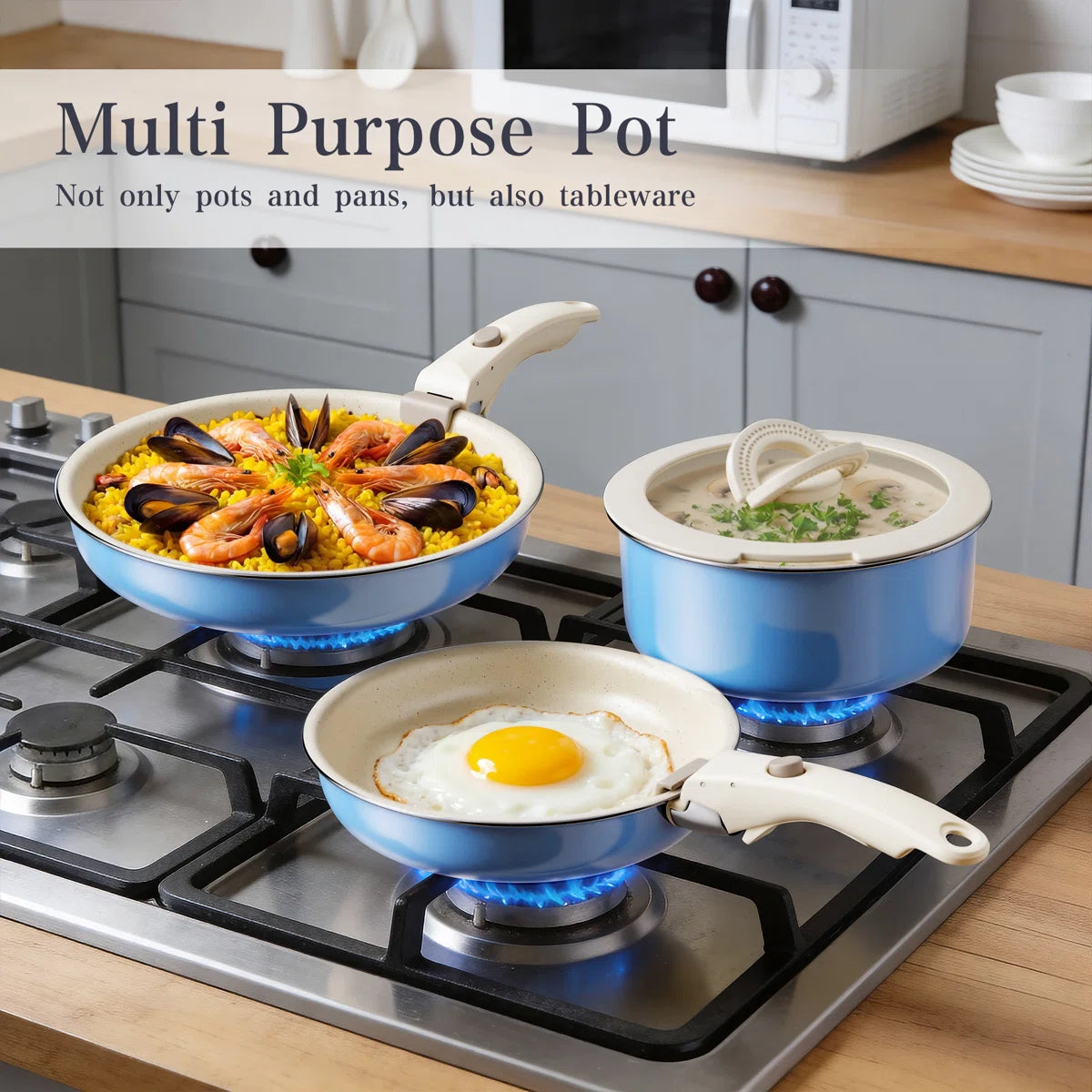 CAANNASWEIS 13 Pieces Ceramic Pots and Pans Set Detachable Handle Nonstick Cookware Sets