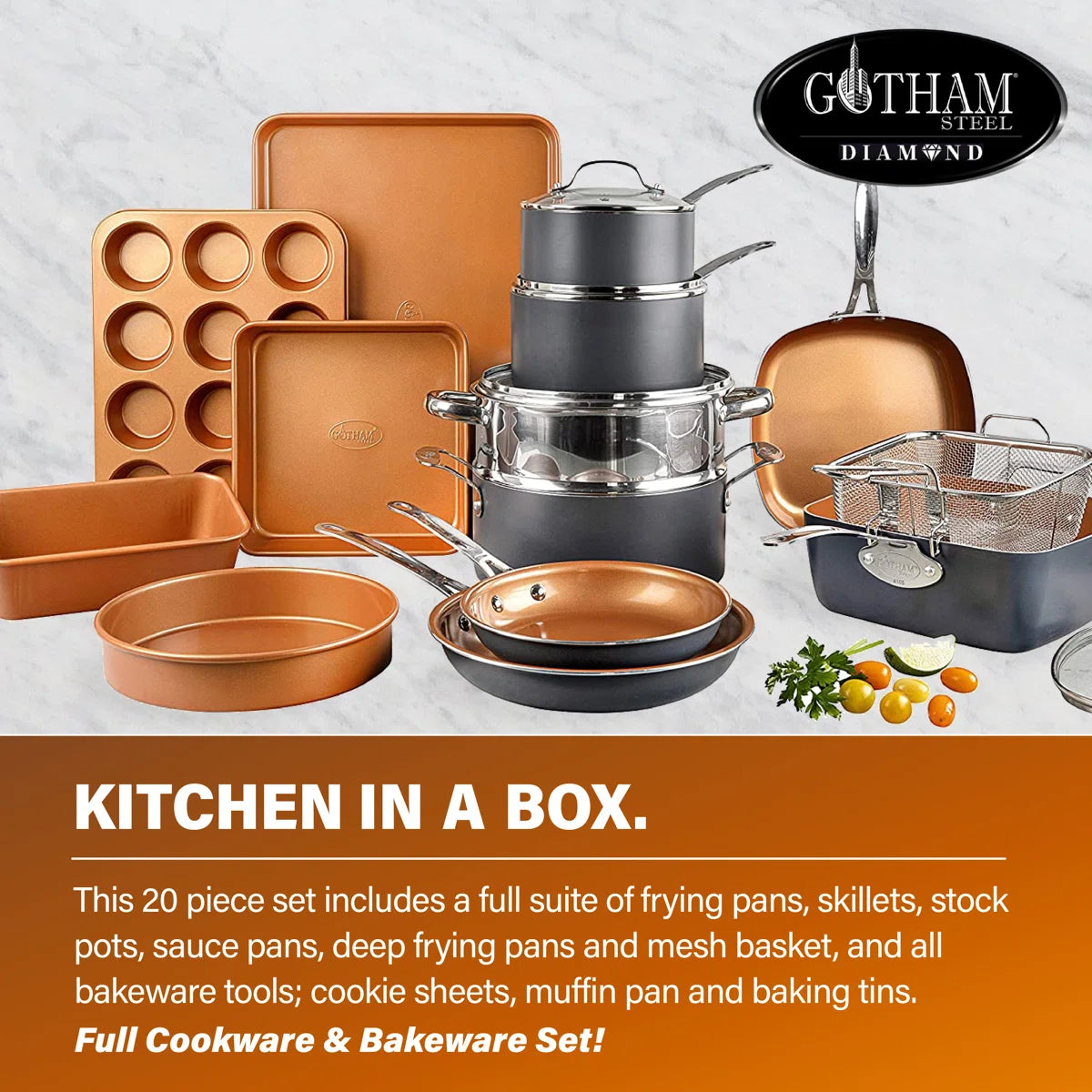 Gotham Steel 20 Piece Nonstick Cookware and Bakeware Set, Stay Cool Handles