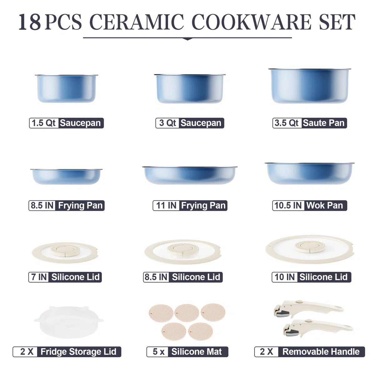 CAANNASWEIS 13 Pieces Ceramic Pots and Pans Set Detachable Handle Nonstick Cookware Sets