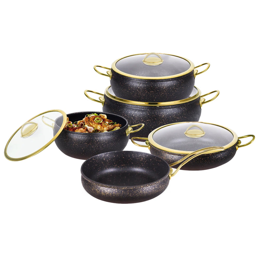 CAANNASWEIS 9 Pieces Aluminum Ninstick Cookware Sets Kitchen Pots and Pans Set