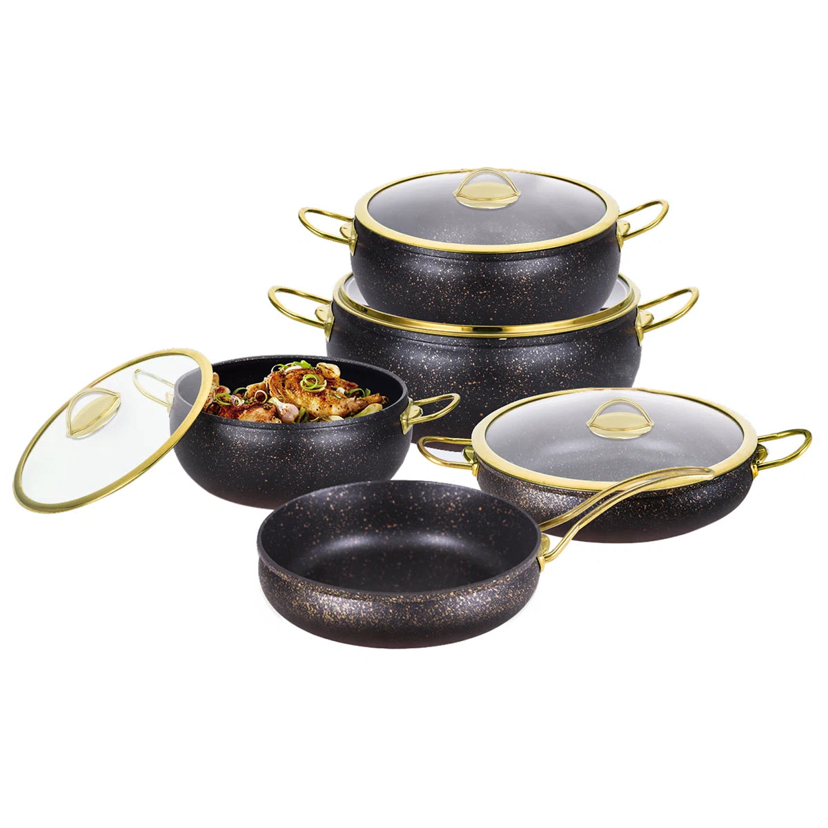 CAANNASWEIS 9 Pieces Aluminum Ninstick Cookware Sets Kitchen Pots and Pans Set