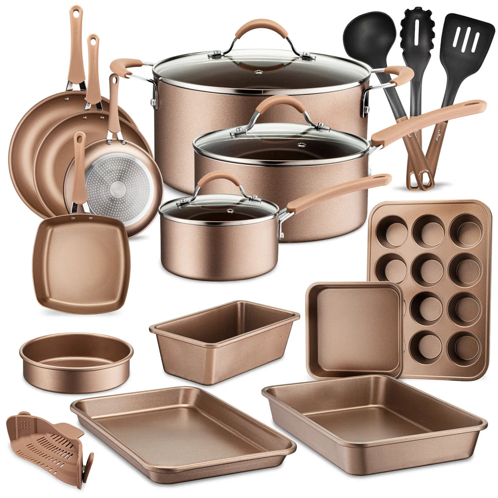 NutriChef Kitchenware Pots and Pans - High qualified Basic Kitchen Cookware Set, Non-Stick (20-Piece Set)
